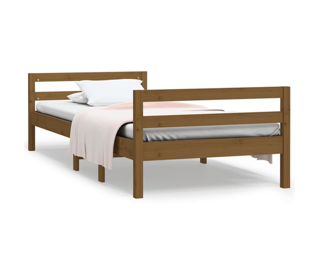 Estructura de cama madera maciza de pino 80x200 Marron