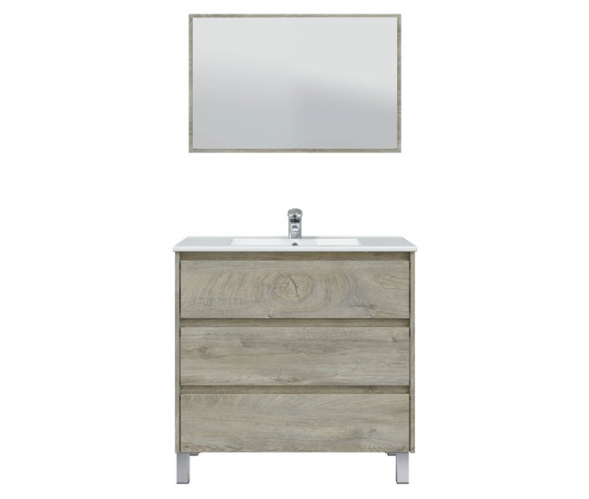 Mueble baño Devin 3 cajones espejo, sin lavabo, Alaska Madera