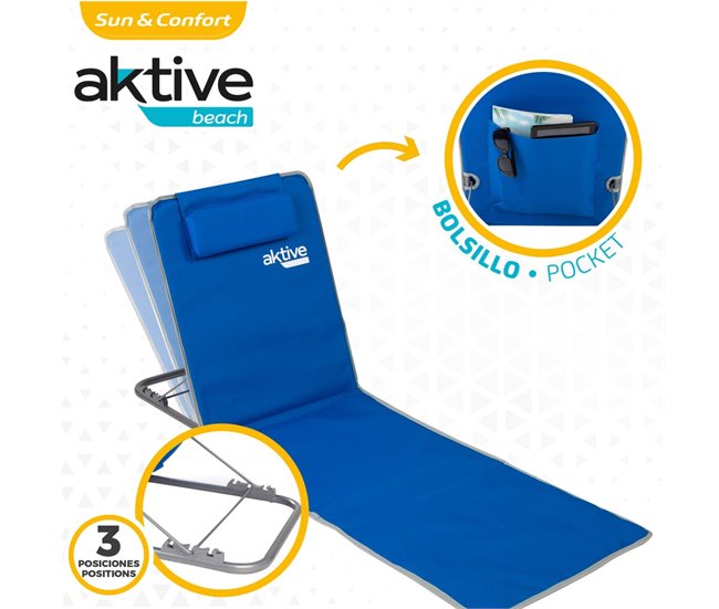 Esterilla plegable con respaldo reclinable, cojín y bolsillo Aktive Azul