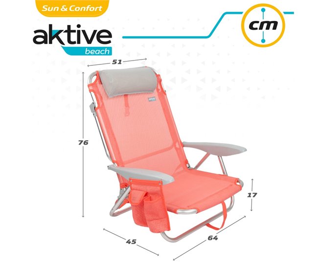 Pack ahorro 2 sillas playa Menorca multiposición c/cojín y bolsillo Aktive Naranja