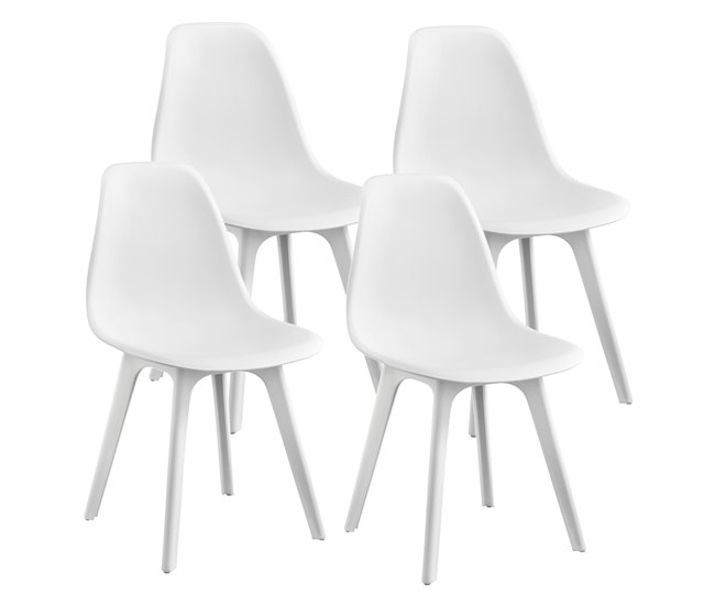 Juego de comedor Mesa + 4x sillas minimalista vidrio + plástico 105x60 Blanco