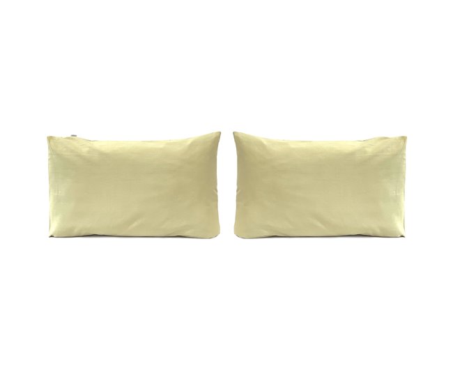 2 Fundas de almohada lisas lino/algodón orgánico Amarillo