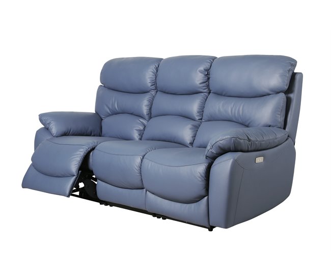 Sofá relax eléctrico 3 plazas de piel ESPRIT Azul