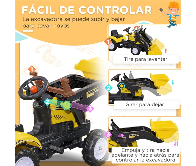 HOMCOM Tractor sin Pedales para Niños de 2-3 Años Excavadora