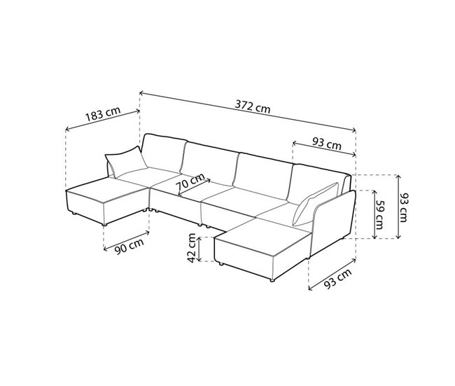 Sofá modular con doble chaiselongue 4 plazas y brazos Cubiq Beige