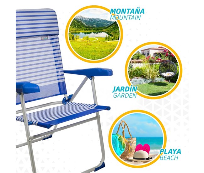 Pack ahorro 2 sillas playa Sicilia multiposición antivuelco c/cojín Aktive Azul