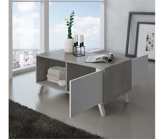 Mesa de Centro para Salón - 45 x 92 x 50 cm - Acabado Cemento/Blanco Cemento
