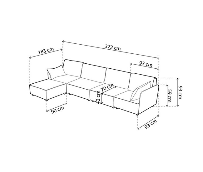 Sofá modular con chaiselongue 4 plazas y brazos Cubiq Beige