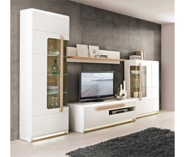 Mueble TV 1 puerta y 2 cajones MONTREAL Blanco/ Madera