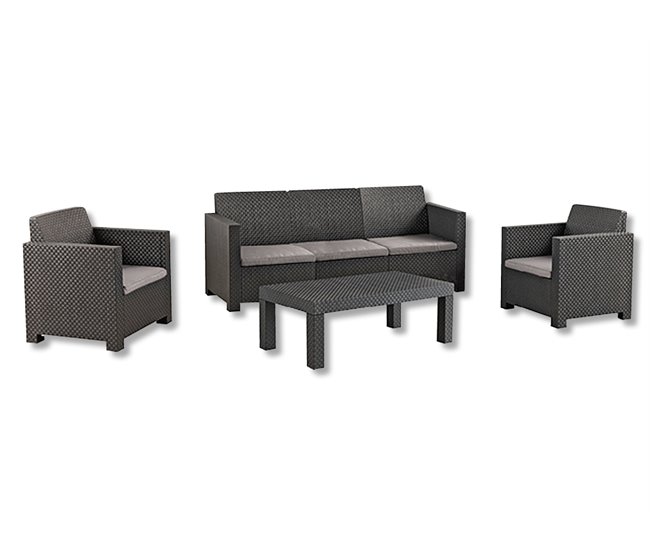 Set de sofá 3 plazas, 2 sillones y mesa de centro en grafito MAHINA Grafito