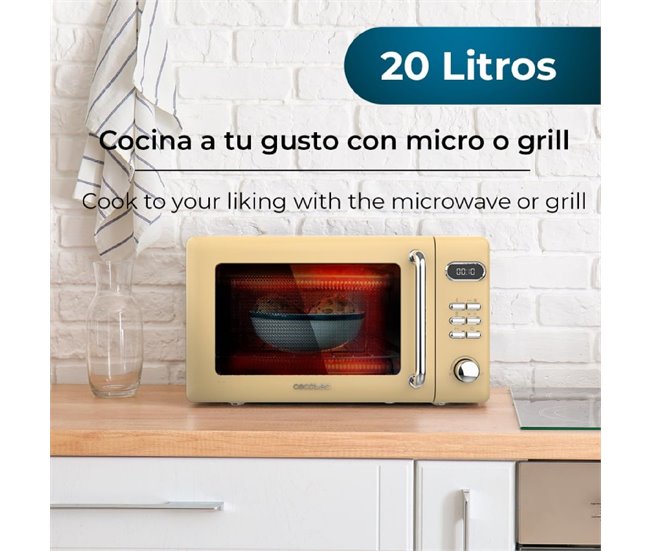 Microondas con grill Cecotec ProClean 5110 Retro 700W 20L diseño vintage Amarillo