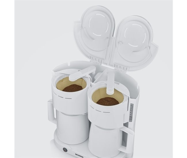 Cafetera de filtro dúo con 2 jarras termo 8 tazas cada una Severin KA 9314 - 2 x 1000 W Blanco
