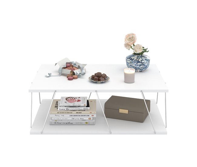 Mesa de centro Saltdal con estante aglomerado 91x62 Blanco