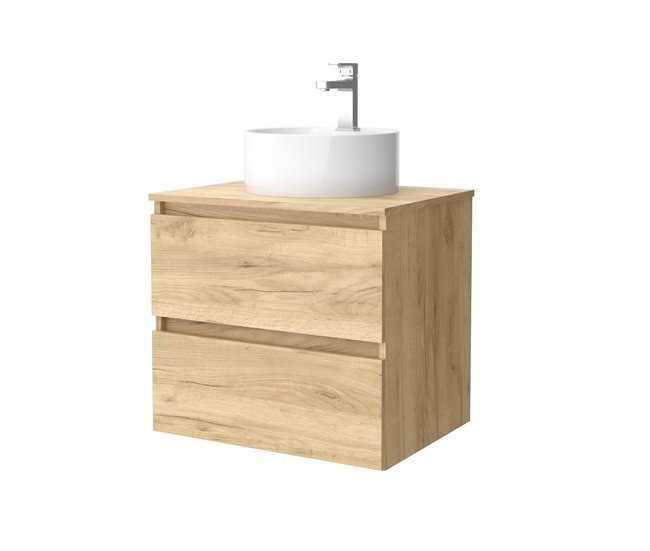 Mueble de baño Bequia 60 cm Roble con Lavabo de porcelana