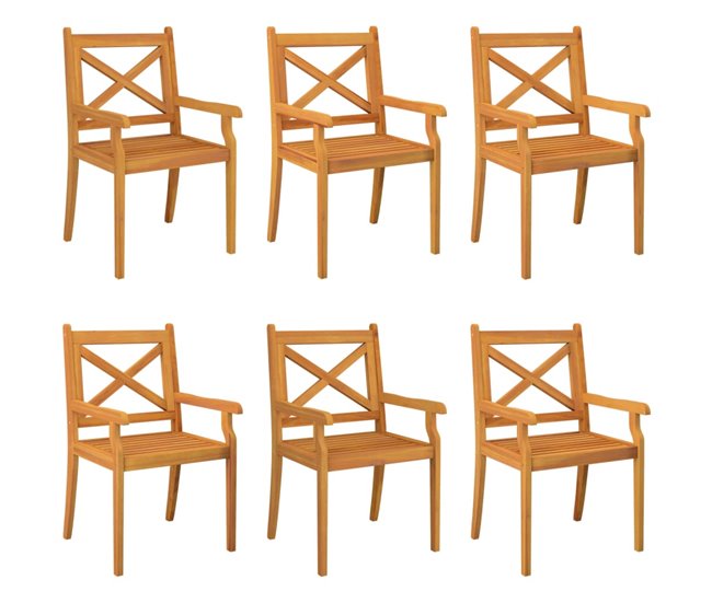 Set 6 sillas de comedor de jardín de madera maciza Marron