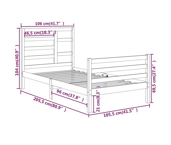 Estructura cama Marco de Cama Somier de Cama metal con cabecero y estribo  blanco 150x200 cm