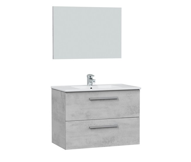 Mueble baño suspendido Axel 2 cajones, espejo y lavabo, Cemento Cemento