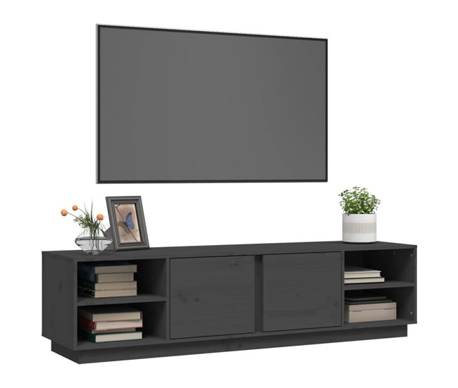 Mueble TV negro 156x40x40 cm Madera maciza de pino