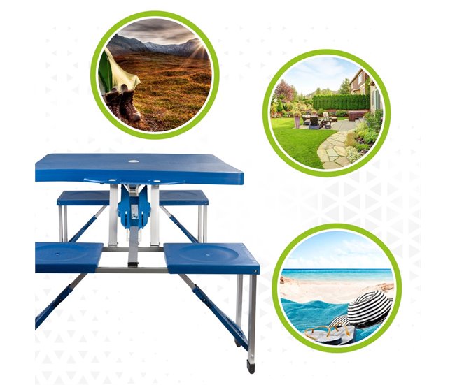 Mesa plegable con 4 taburetes Aktive Camping Azul