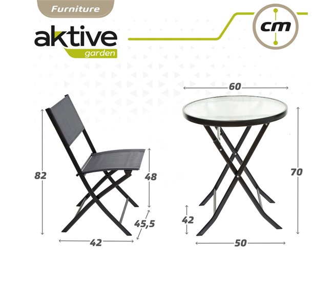 Conjunto muebles terraza y balcón c/2 sillas y mesa redonda plegables Aktive Antracita