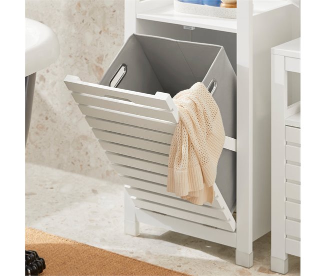 Mueble de baño con cesto para Ropa Sucia BZR67-W SoBuy Blanco