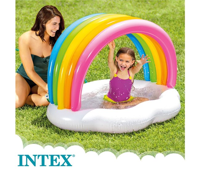 Piscina hinchable infantil arcoíris con pulverizador INTEX 142X119X84 cm Multicolor