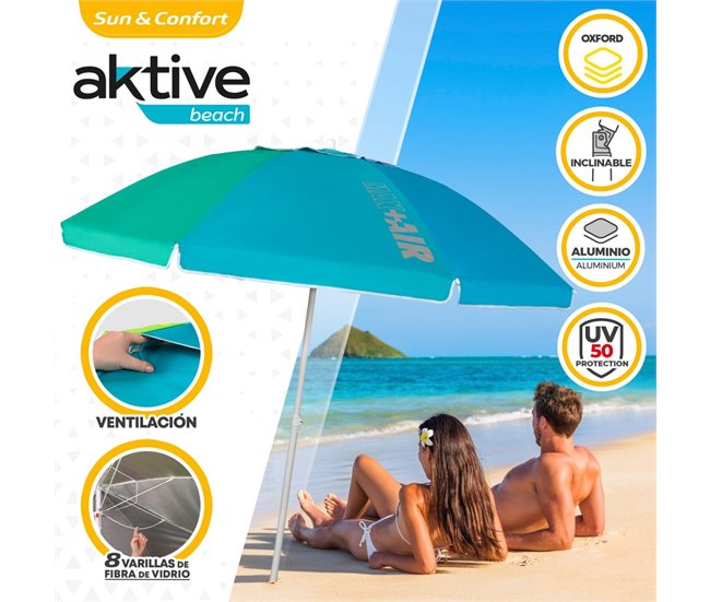 Sombrilla playa antiviento con protección UV50 Aktive Beach Multicolor
