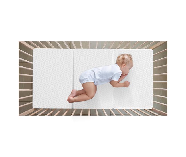 Acomoda Textil – Colchón de Cuna Plegable para Bebé. Blanco/ Gris