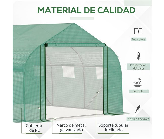 Invernadero de Túnel Metal Galvanizado, PE Outsunny Verde