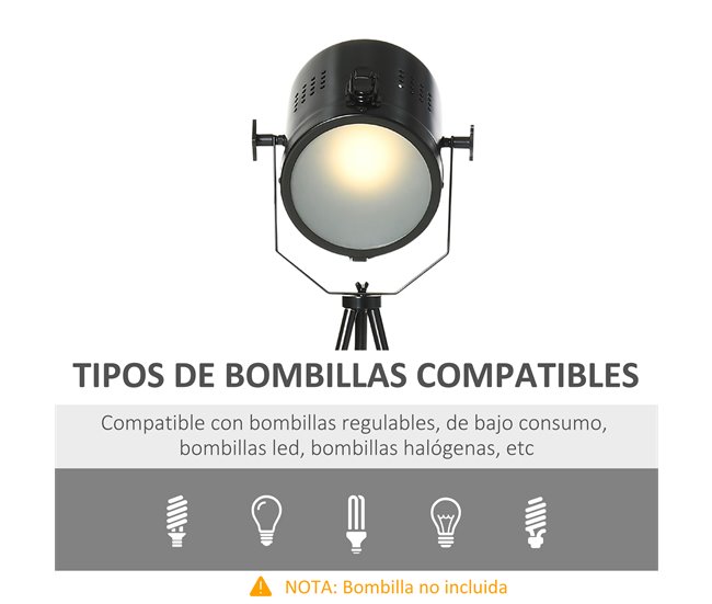 Lámpara de Pie HOMCOM B31-387V90 Negro