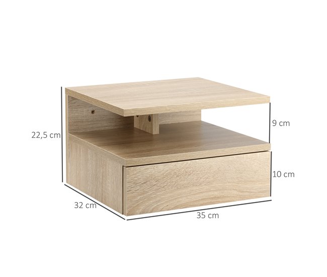 HOMCOM Set de 2 Mesitas de Noche de Pared Mesillas Flotantes con 1 Cajón  para Dormitorio Habitación 40x30x19,5 cm Negro