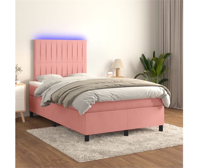 Cama box spring colchón y LED terciopelo - Rayas verticales 120x200 Azul