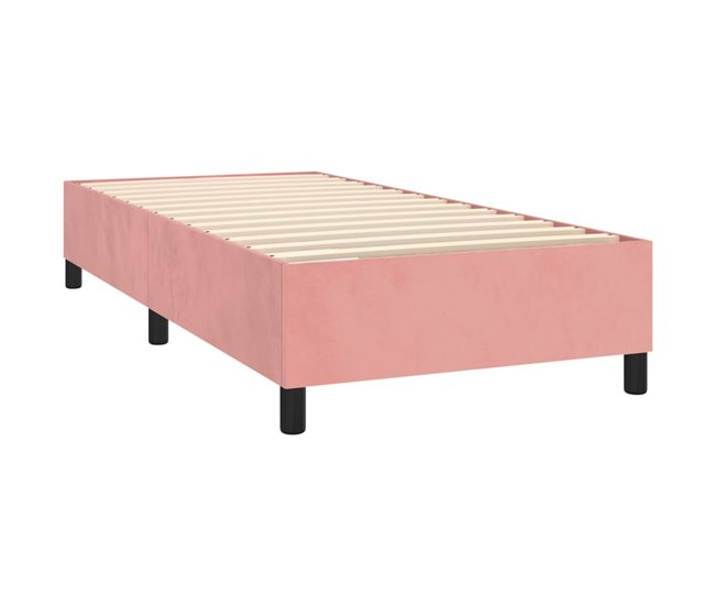 Cama box spring colchón y LED terciopelo - Bloques con cuadros 100x200 Rosa