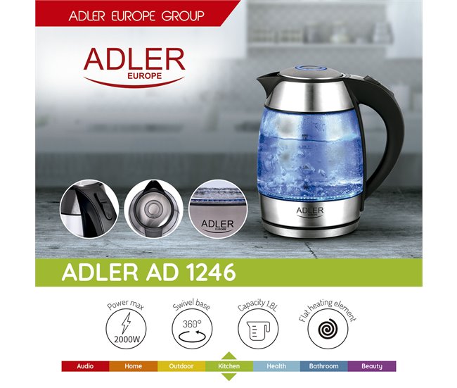 Hervidor de Agua Eléctrico Adler AD1246 Transparente