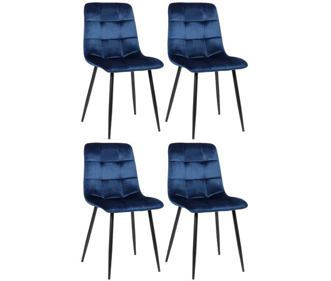 Juego de 4 sillas de comedor Tilde en tela o terciopelo Azul