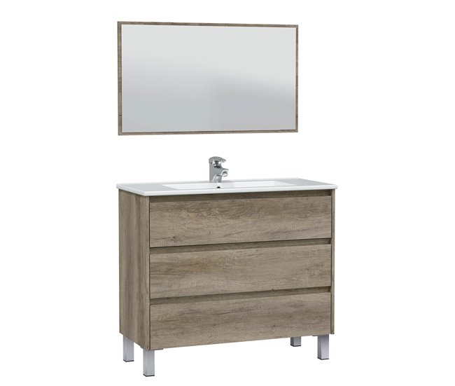 Mueble baño Devin 3 cajones espejo, sin lavabo, Nordik Madera
