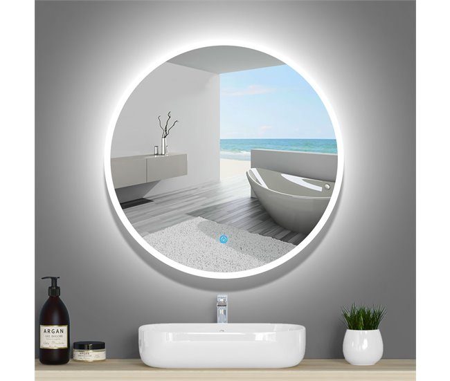 Espejo redondo de baño LED＋antivaho＋interruptor táctil 120x120 Blanco