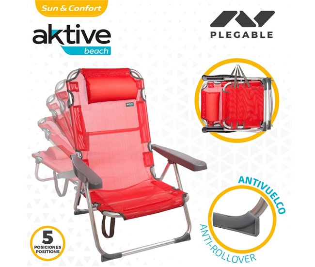 Pack ahorro 2 sillas playa Menorca multiposición antivuelco c/cojín 48x60x90 cm Aktive Gris
