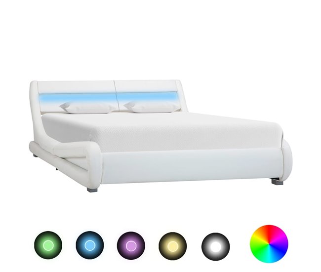 Estructura de cama con LED cuero sintético 140x200 Blanco
