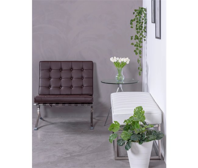 Banco diseño tapizado en polipiel con acero cromado - Praga 131x48 Blanco