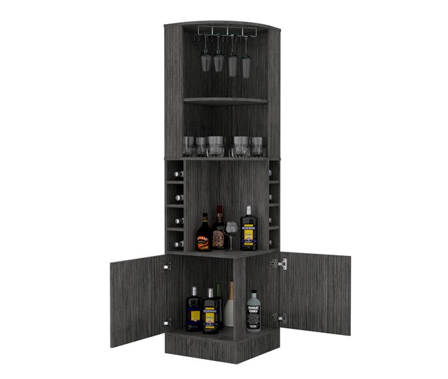 Mueble bar esquinero Syrah, con soporte para copas Roble Gris