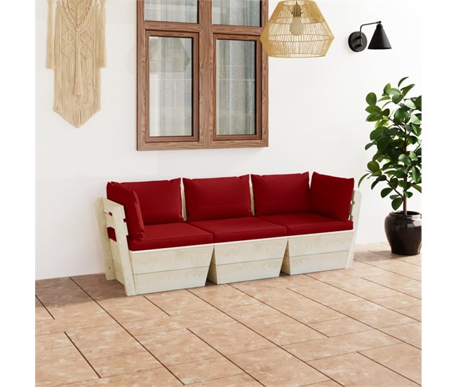 Sofá de palets de jardín 3 plazas con cojines madera de abeto Antracita