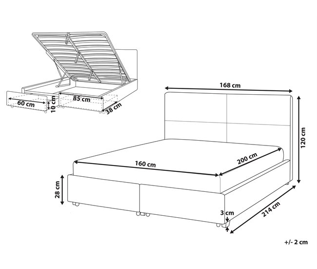 Estructura de cama almacenaje terciopelo negro 160x200 cm