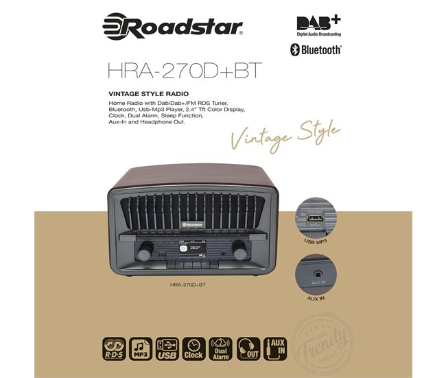 Radio retro Roadstar HRA-270D+BT Madera