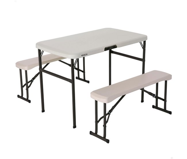 Conjunto plegable mesa y 2 bancos utrarresistente LIFETIME 106x61x74 cm UV100 Crema