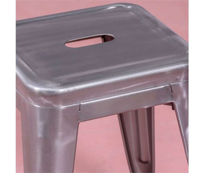 Taburete bajo industrial en acero metalizado  - Bistro Aluminio
