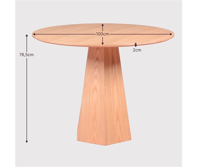 Mesa de comedor con pie central en madera 100x100 Fresno