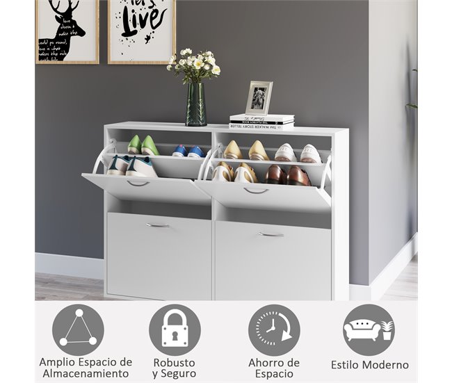 HOMCOM Mueble Zapatero de 2 Puertas Zapatero Estrecho para 16 Pares de  Zapatos con Cajón Estante Abierto y Encimera de Vidrio para Pasillo Entrada  89x23x96 cm Blanco