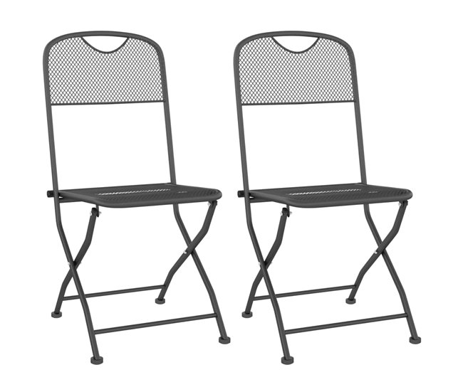Set de 2 sillas de jardín plegable de malla metálica Antracita