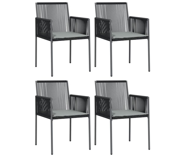 Set 4 sillas jardín de ratán con cojines Negro